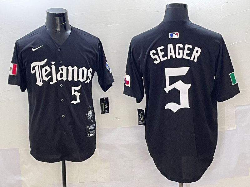Men Texas Rangers #5 Seager Black Five generations Joint Name 2025 Nike MLB Jersey style 5->texas rangers->MLB Jersey